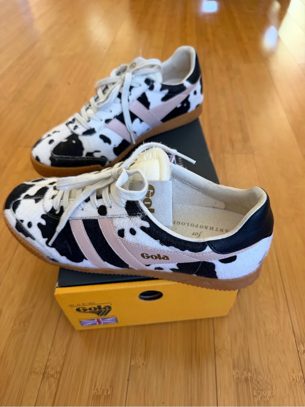 Gola Cow Print Trainer with Pink Stripes